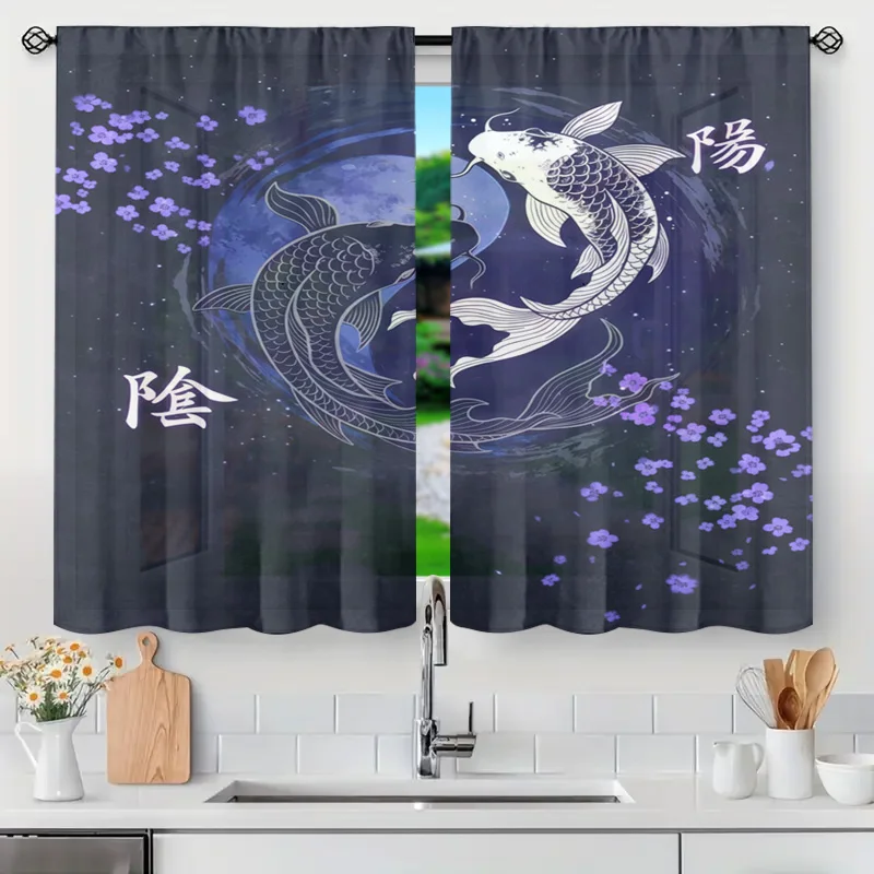 Decorative Koi Fish Curtain Panels Window Decor Japanese Asian Style Room Drapes for Living Room Bedroom Aesthetic Water Pattern