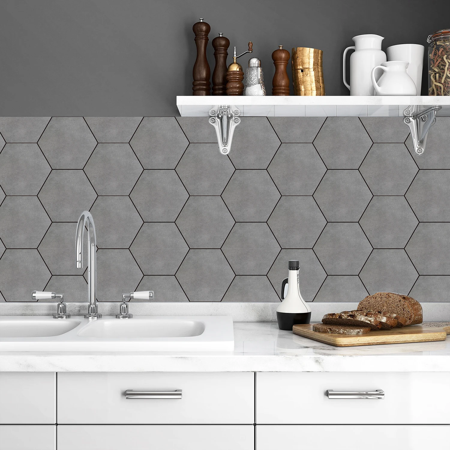 3M Grey Waterpoof Tile Wall Sticker Self-adhesive Floor Stickers Bedroom living Room Decoration Decal Wallpaper Home Decor