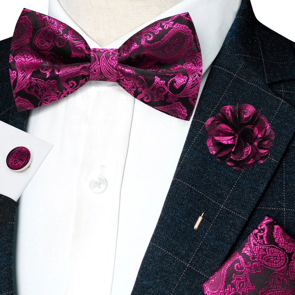 Champagner-Seiden-Jacquard-Paisley-Fliege für Herren, Brosche, Einstecktuch, Manschettenknöpfe-Set, vorgebundene Fliege mit Schmetterlingsknoten für Männer, Hochzeit, Geschäft – Detail 27