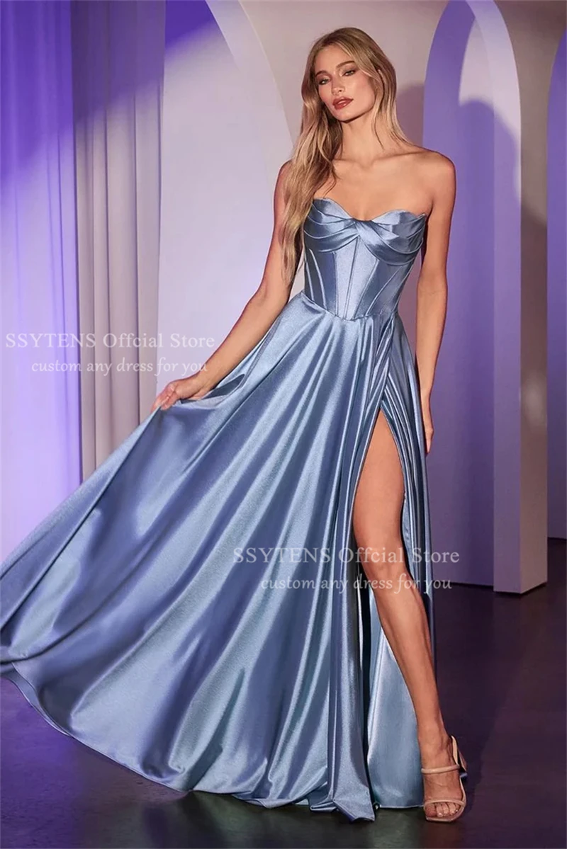 Ssytens elegante cetim vestidos de noite verde longo dama de honra robe de soirée femmes rendas até voltar evento paty vestidos femininos personalizados