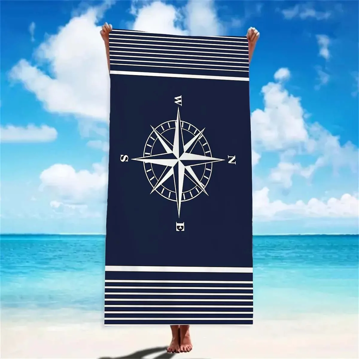 Compass Beach Towels Navy Blue Soft Pool Swimming Microfiber Towels for Adults Men Sports Gym Bath Towel Cruise Vacation Gifts