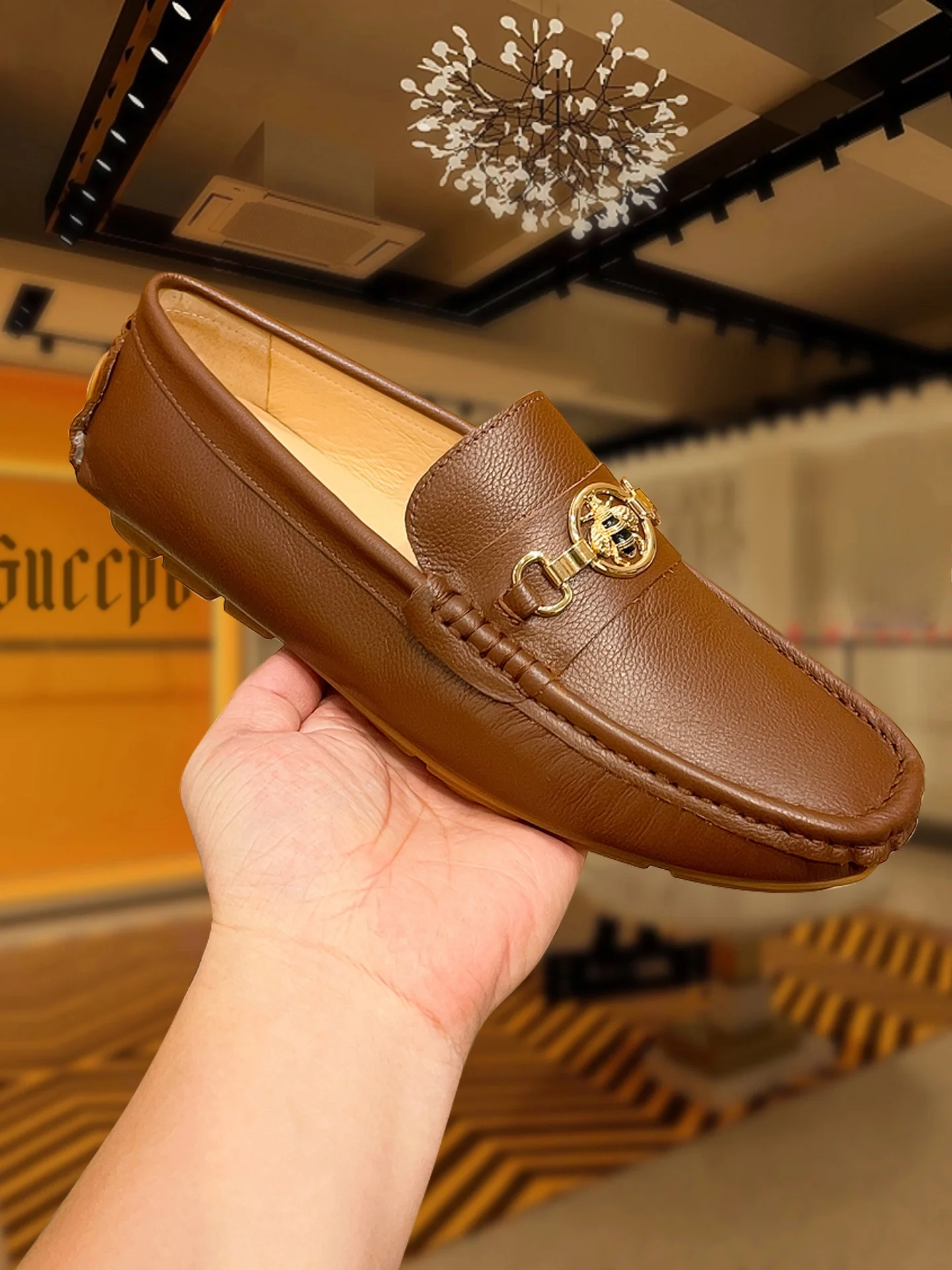 

Cool Trendy Men's Bean Shoes round Toe Slip-On Leather Breathable Comfortable Casual Loafers Fashionable All-Match Metal Detail