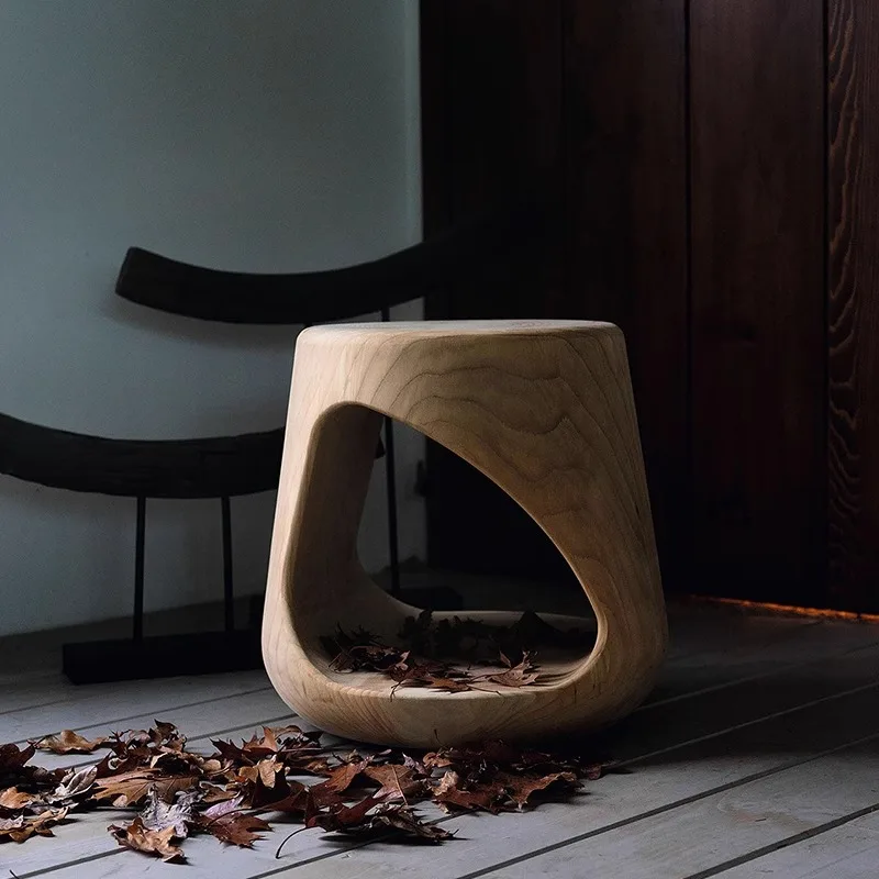

Nordic log pier cat hole low stool solid wood homestay stump living room
