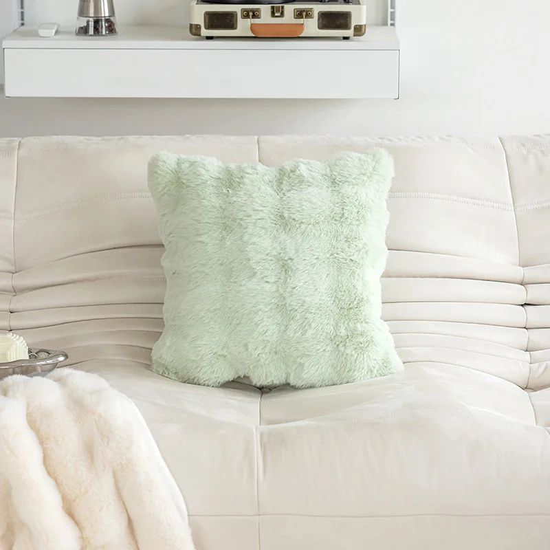 Imitation Rabbit Fur Bubble Velvet Pillow Solid Color Plush Living Room Sofa Cushion Study Bedroom Model Room Decorative Pillow