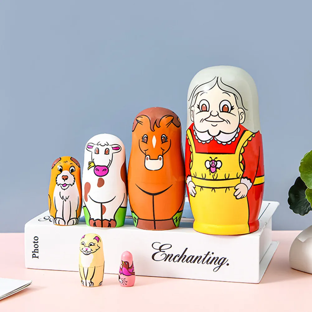 

Набор из 6 деревянных фигурок в стиле русской бабушки, ручная работа, для детской комнаты, креативное украшение