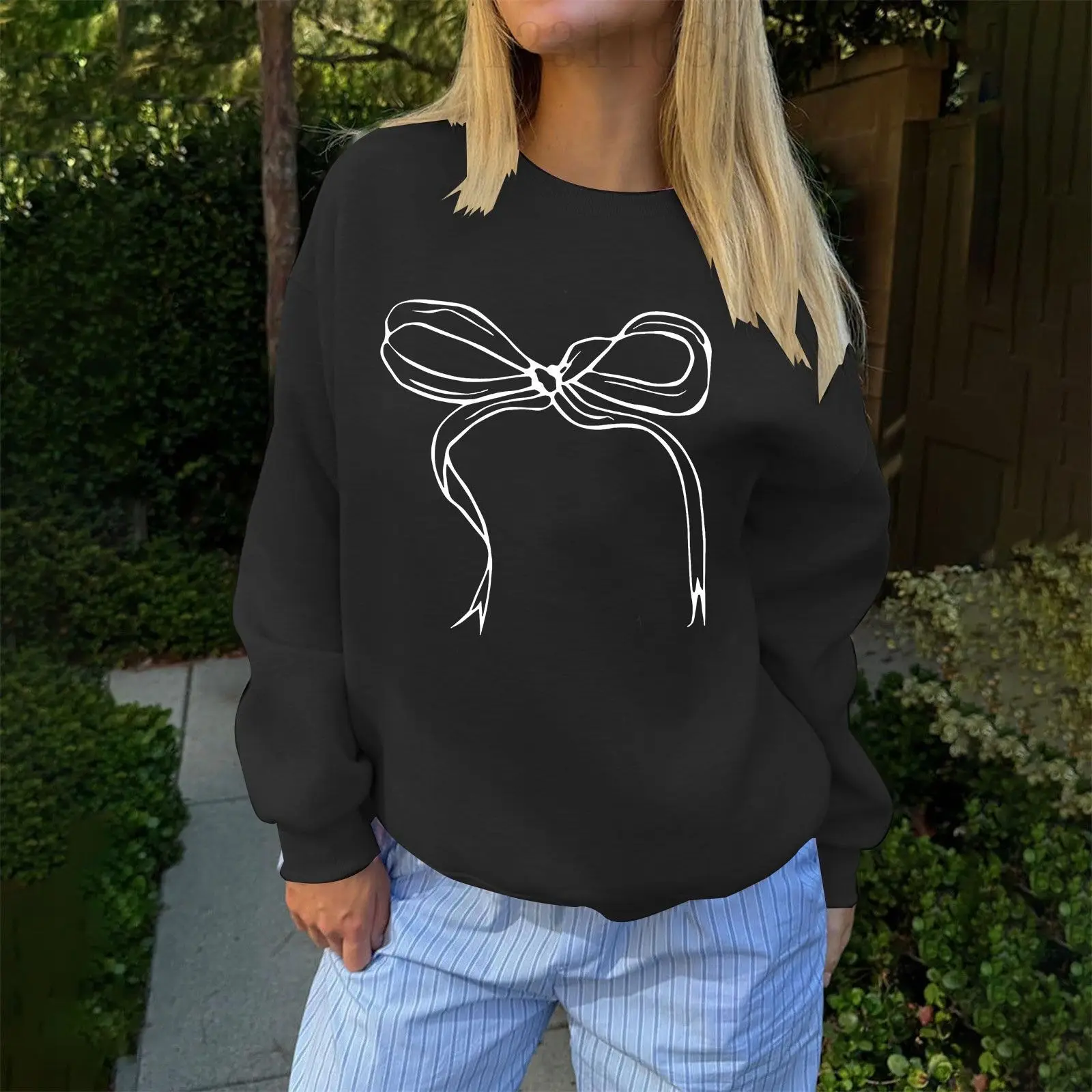 

2025 Новая женская спортивная рубашка в стиле ретро Y2k с бантом толстовка с длинными рукавами и принтом пуловер большого размера повседневный удобный спортивный топ