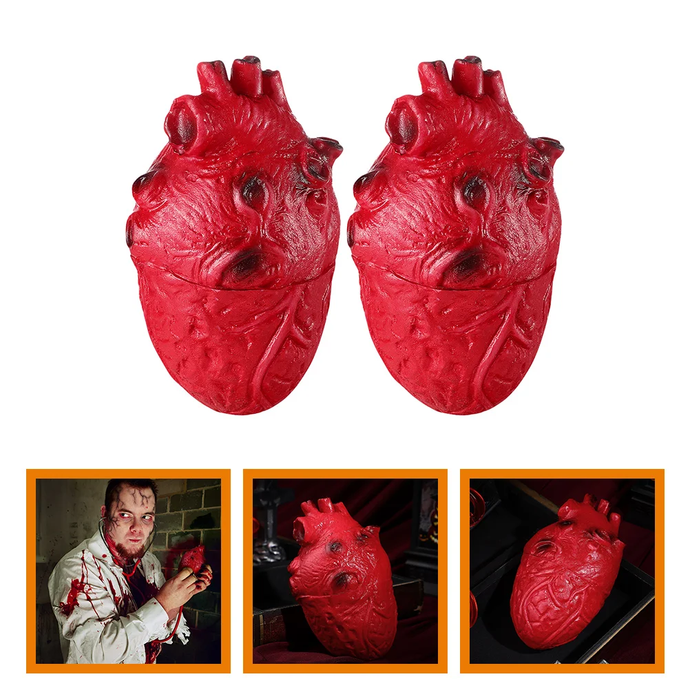 

2 Pcs Fake Heart Props Vinyl Halloween Horror Haunted House Decoration Realistic Hearts Model Lightweight Compact Easy