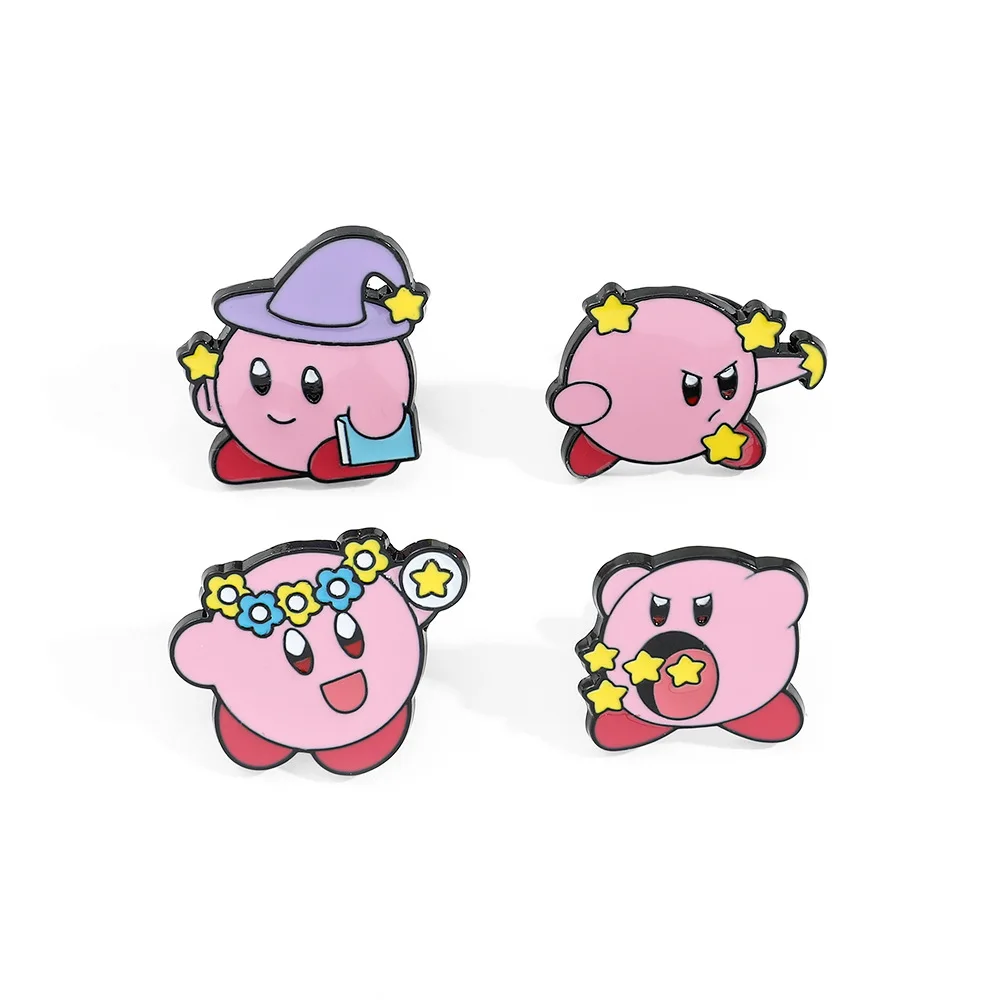 

1 Set Cute and Creative Cartoon Star Kirby Brooch Cowboy Hat Milk Tea Cup Chef's Multi Shaped Metal Badge Toys Anime Cartoon