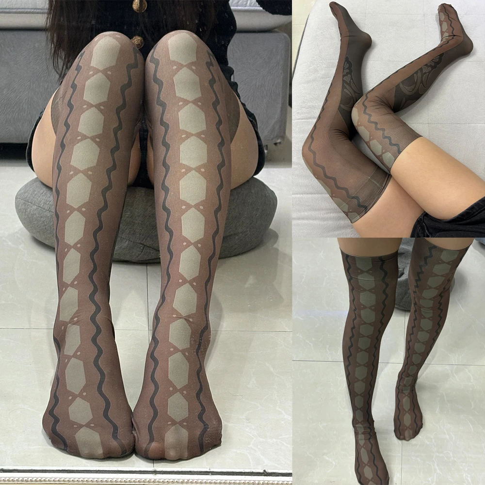 

New hot sale anime stockings ladies 3D printing coffee color pattern thigh socks suitable for daily matching comic-con cosplay