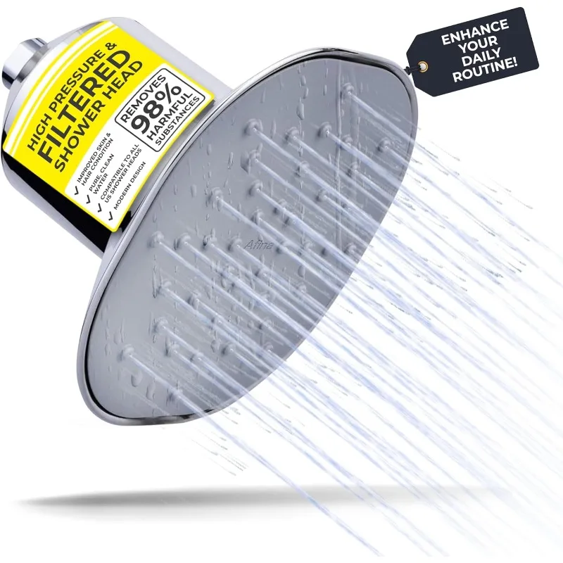 High Pressure Filtered Shower Head - Advanced Filtration for Hair, Skin & Nails - Reduces Itchiness, Blemishes, Dryness - Easy