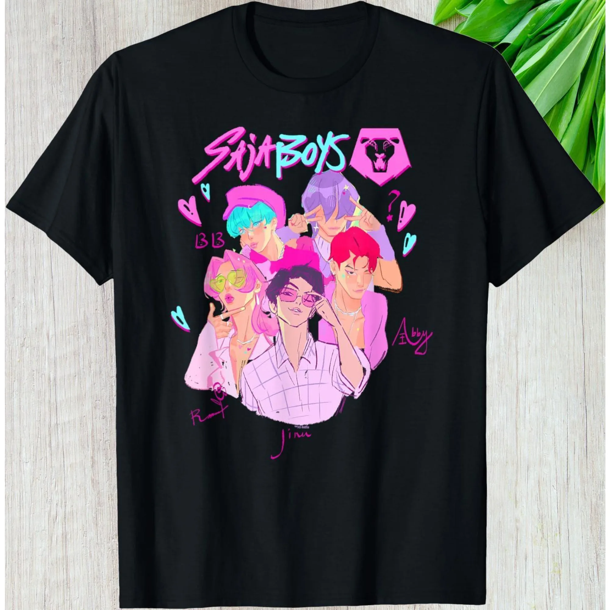 

Kpop Style Saja Boys Cartoon T Shirt Neon Graphic Anime Print Casual Streetwear Tee