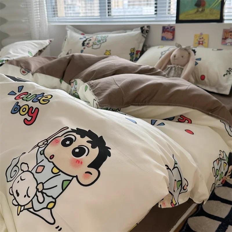 Crayon Shin Chans Bedclothes Creative Four Piece Set Student Dormitory Bed Sheet Anime Cute Cartoon New Kawaii Bandai Bed Sheets