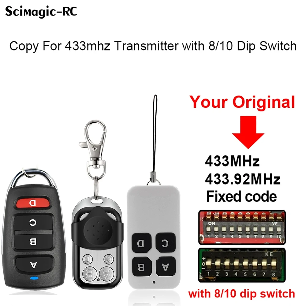 Copy for 433mhz 433.92mhz Garage Door Remote Control Gate Fixed Code Universal Duplicator with 8/10 dip Switch 433 Clone