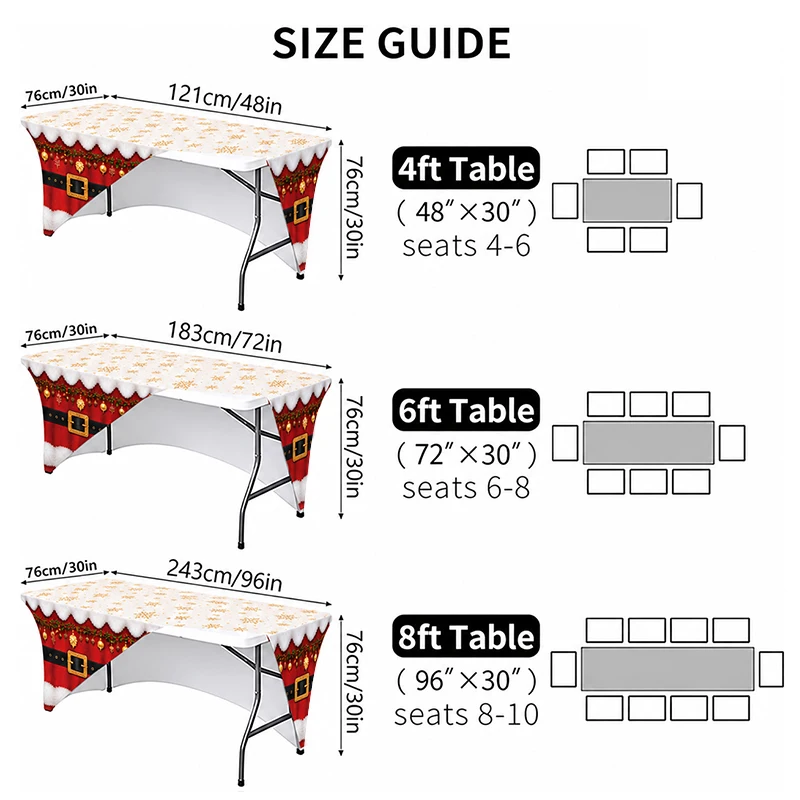 Christmas Santa Claus Belt Stretch Tablecloth Rectangular Spandex Fitted Table Cover for Holiday Party Banquet Event Decorations
