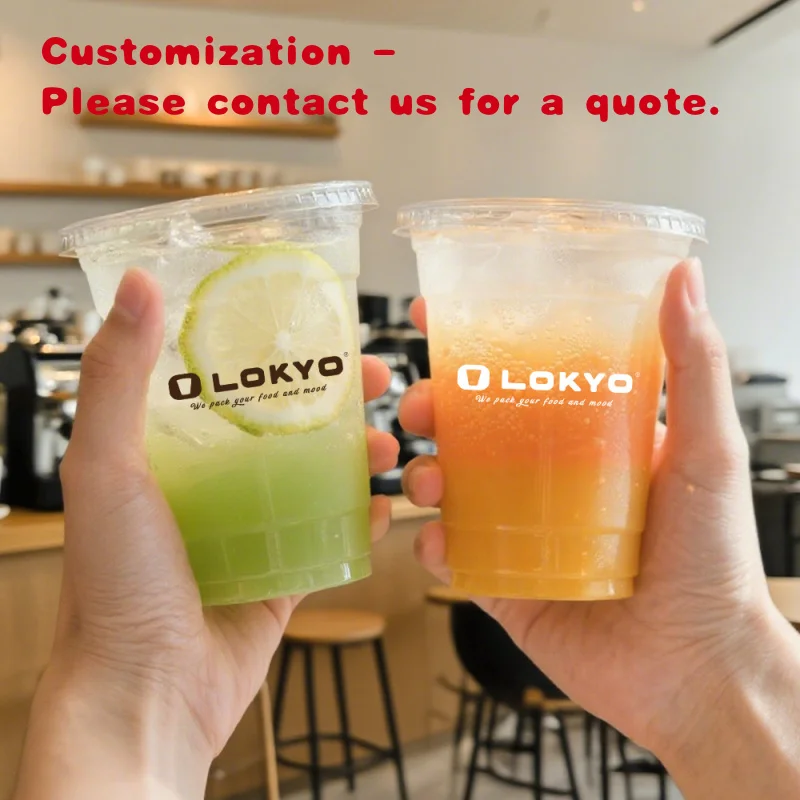 custom.LOKYO Custom PET Disposable Cold Drink Cup Boba Bubble Tea Plastic Cups with Flat Lid Dome Lid