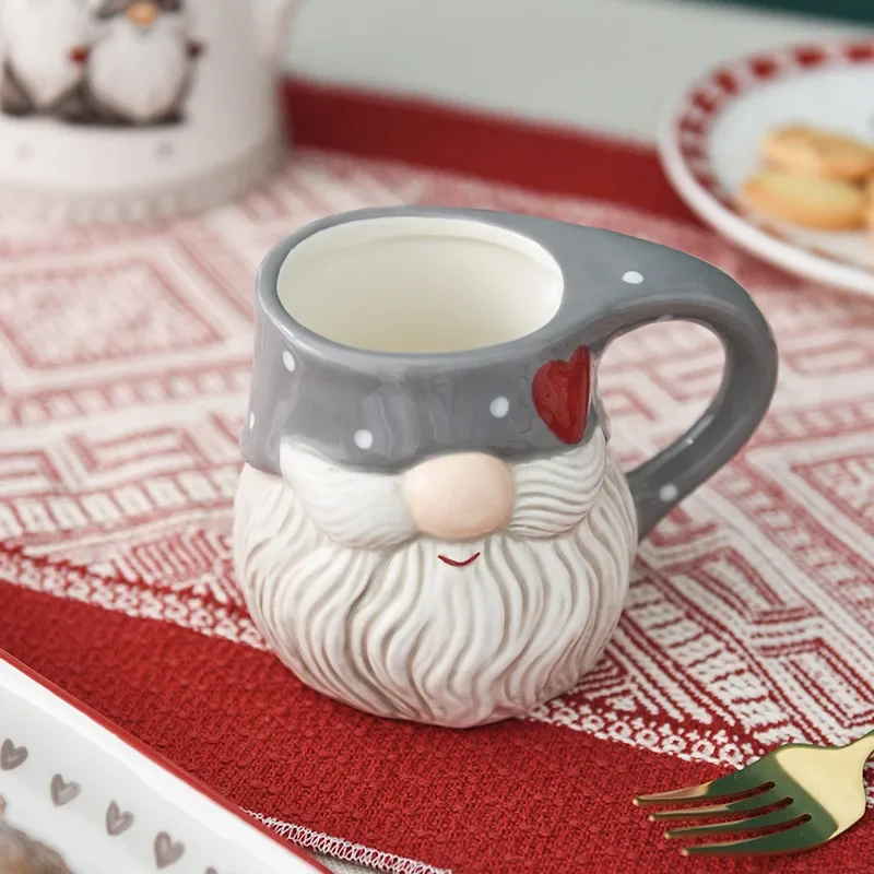 Vintage Santa Claus Cup Large Capacity Embossed Mug Cartoon Cute Bearded Old Man Teacup Office Mug Christmas Gifts Home Decor