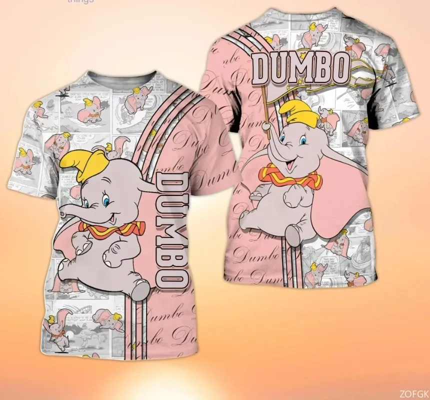 

New Cute Pink Dumbo Cross Comic Book Pattern Di Cartoon 3D Casual Round Neck T-shirt