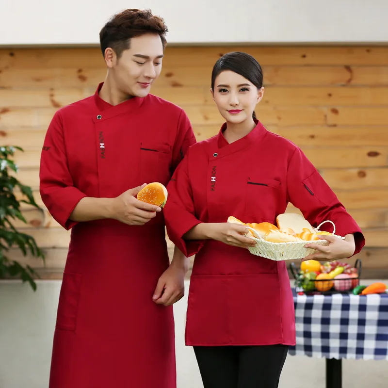 C693 Chef\'s Work Clothes Hotel Kitchen Work Uniforms Western Restaurant Back Chef\'s Clothes Long Sleeves Plus Size Waiter Coat