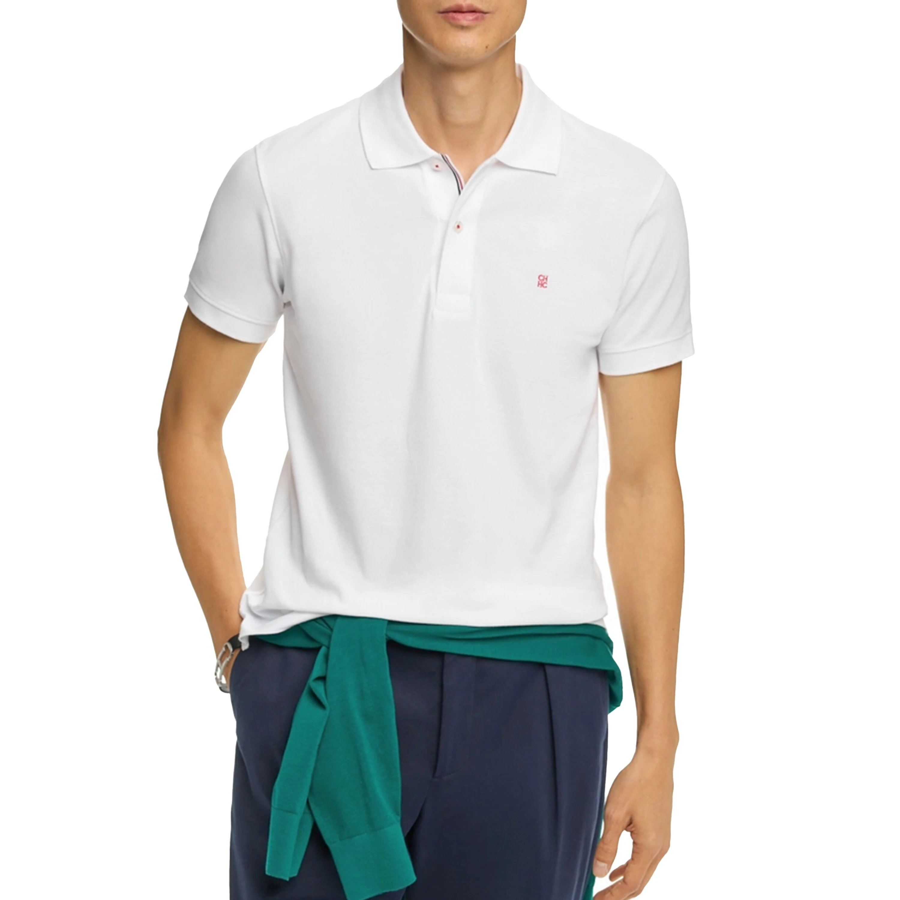 CHCH Embroidery Men Polo Shirt Cotton Casual Short Sleeve Solid White Soft T-Shirts Basic Daily Men's Loose Fit Tee Shirt Tops