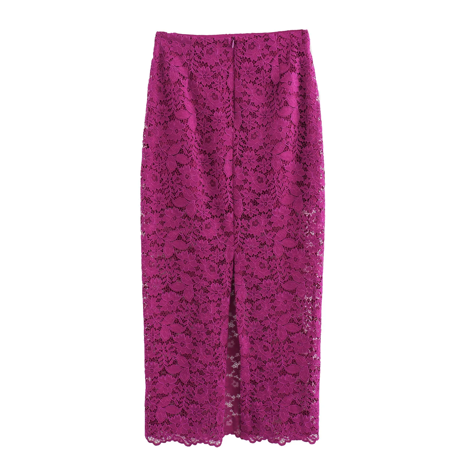 Women's Fashion Purple Floral Hollow Lace Slim Midi Skirt 2024 Summer New Arrival