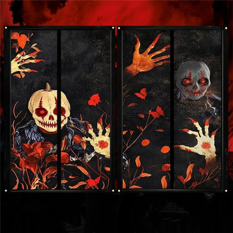 AS60-Halloween Horror Skull Poster 2-Pack Indoor And Outdoor Window Decorations For Parties(Terrifying Design)