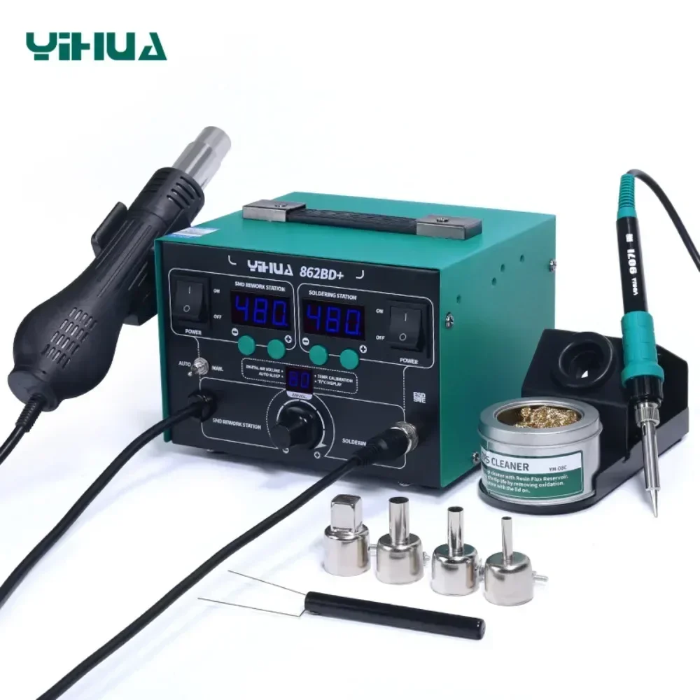 YIHUA- 862BD+ Digital Ajustable Soldering iron Hot Air Soldering Station for DIY 720W SMD BGA Rework Station Desoldering Station