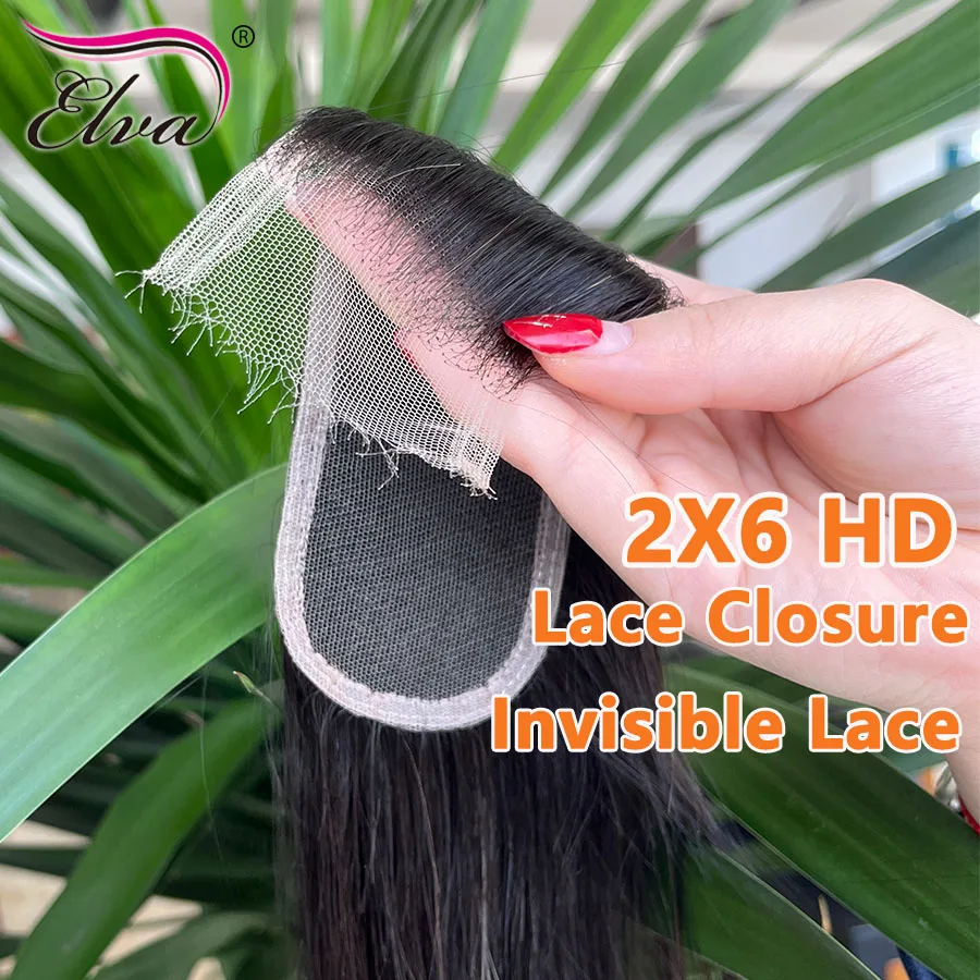 Straight 6x2 Lace Closure 2x6 Pre Plucked Bleached Knots Hd Transparent 100% Human Raw Hair Straight Closure Clearance Sale