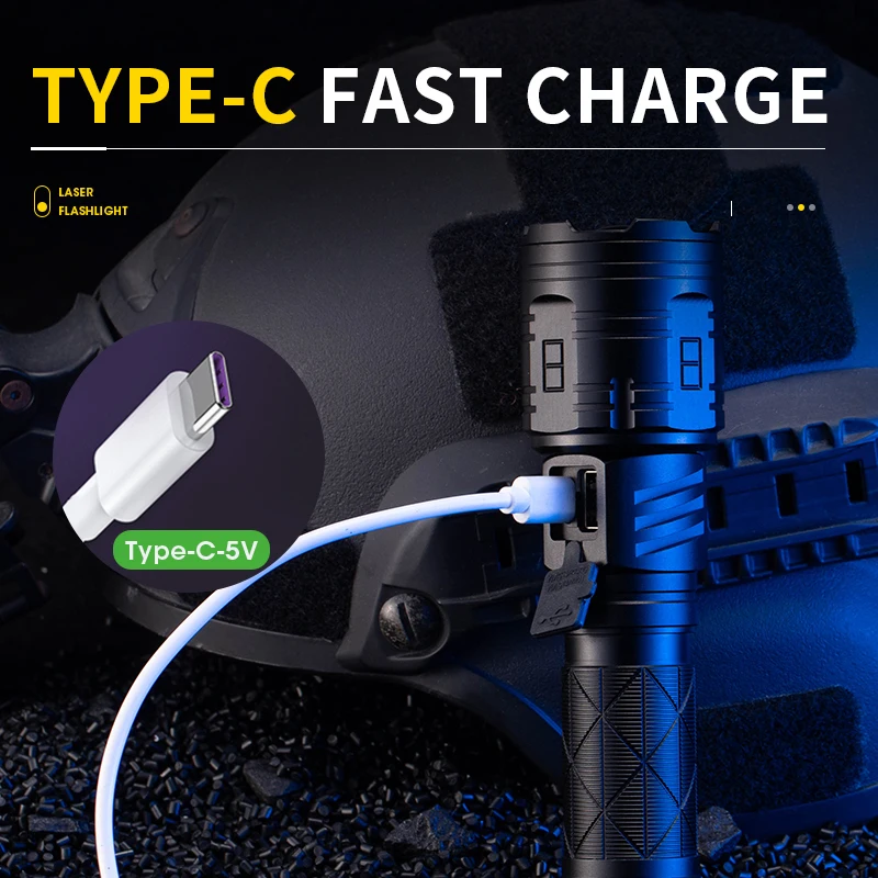 SKYFIRE 2022 P100 Ultra Bright Tactical 5 Mode Outdoor Zoomable Flashlight Waterproof LED Troch USB Type-c Charging SF-C365