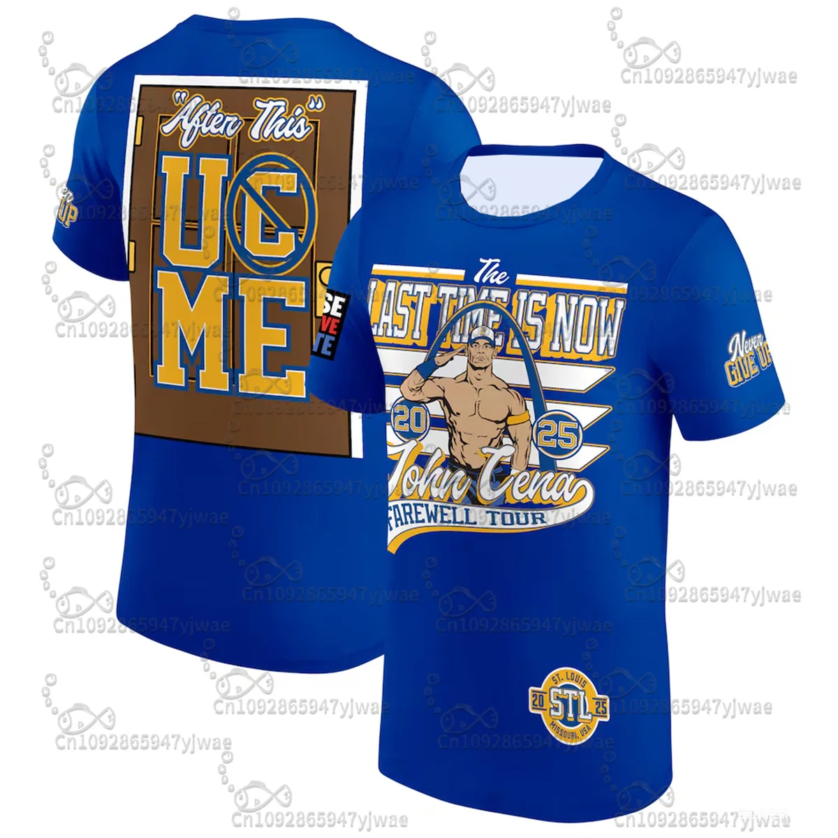 2025 جون سينا جولة وداع لندن تي شيرت الصيف الرجال المصارعة الرياضة المحملة لا تتخلى أبدًا شعار قميص مطبوع تي شيرت رجالي