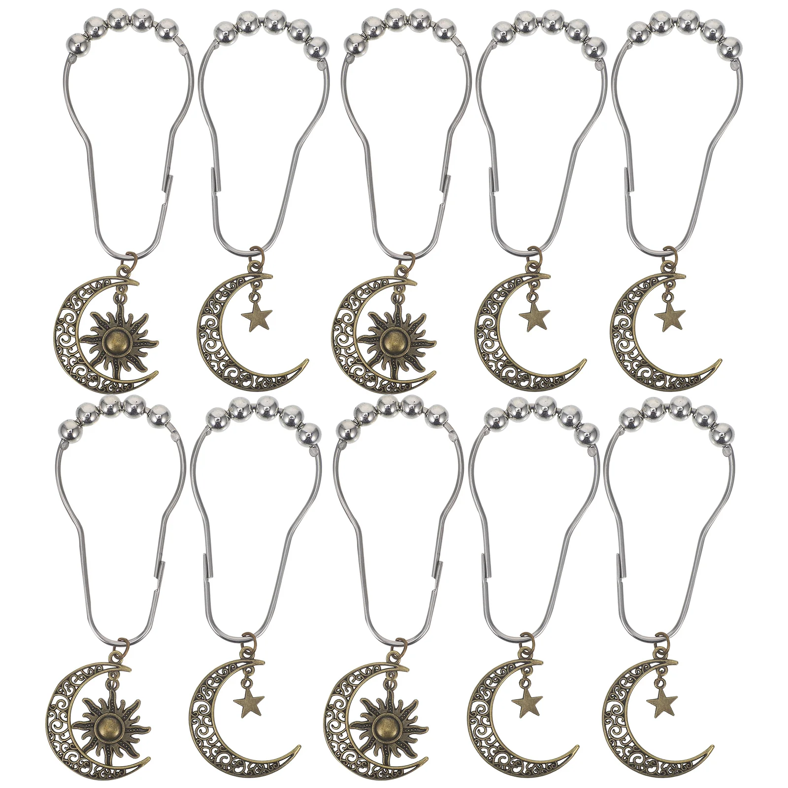 

12 Pcs Vintage Moon Pendant Hooks for Bathroom Curtains Home Decor Zinc Alloy Sturdy Metal Shower Hangers Smooth Safe