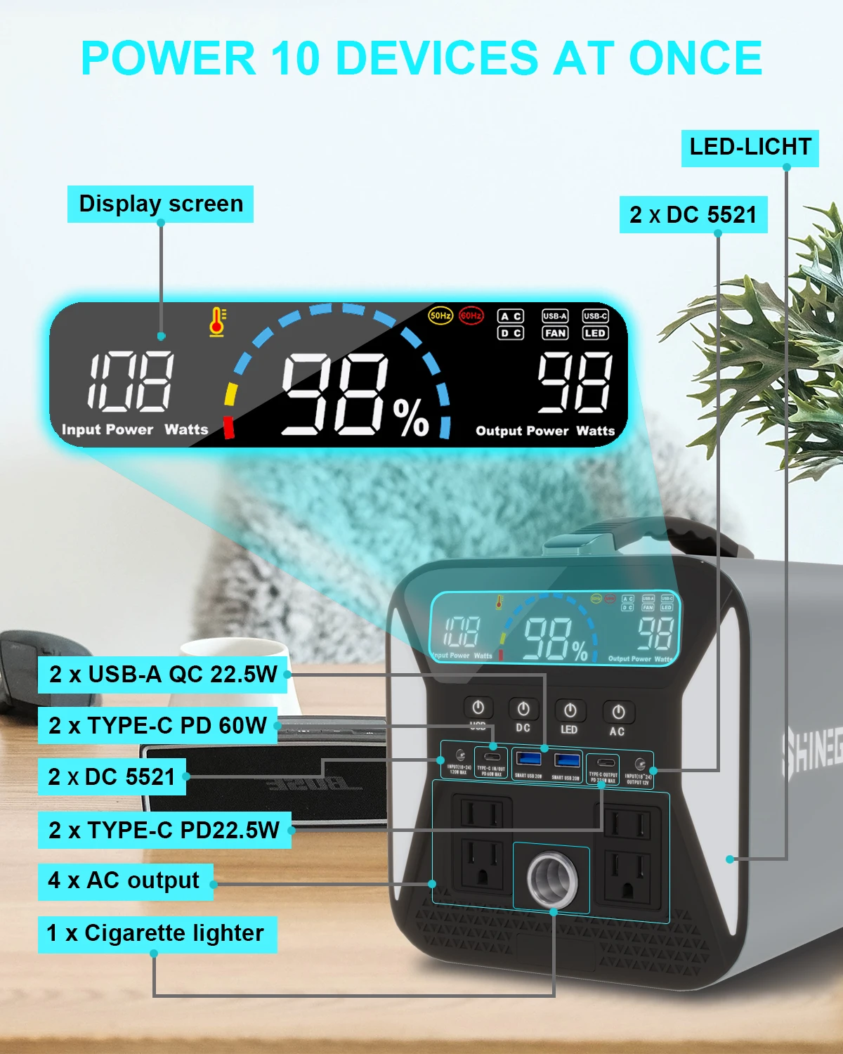 Outdoor Off Grid 300W Lithium Battery Portable Power Station Emergency Power Supply with AC DC USB Type C Outlets