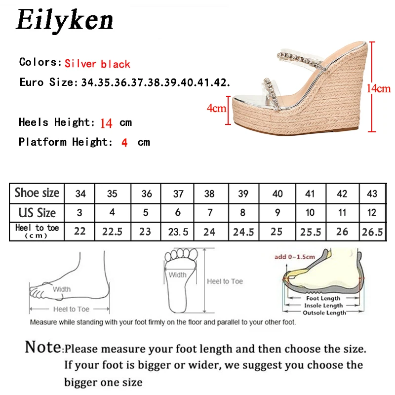 Eilyken 2024 New CRYSTAL Platform zeppe pantofole estate Peep Toe scarpe donna Sexy Super High Mules sandali femminili