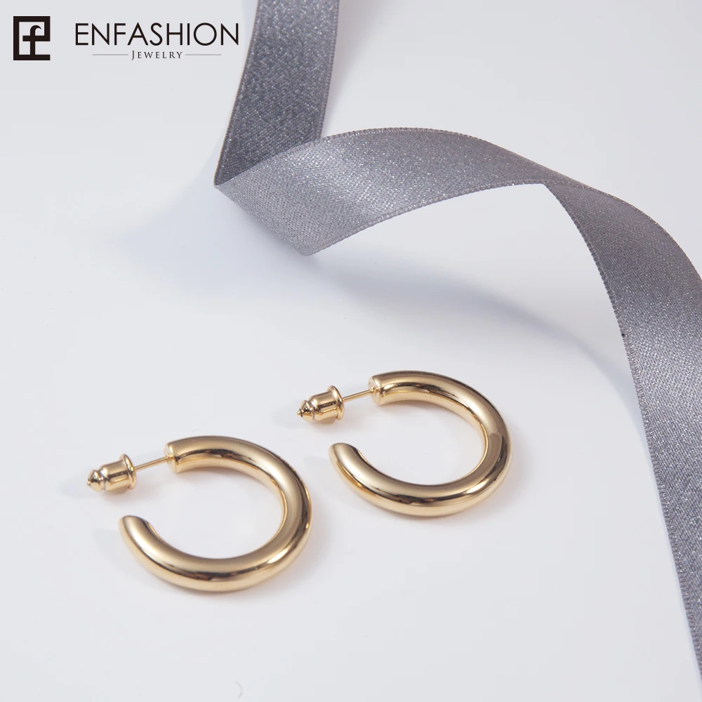 Enfashion Small Hoop Earrings Solid Gold color Eternity Earings Stainless Steel Circle Earrings For Women Jewelry EC171023