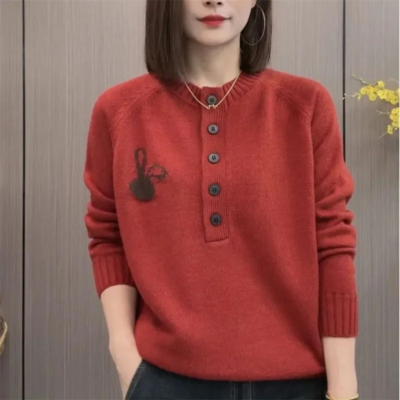 

Осенний женский полуоткрытый вязаный свитер на пуговицах 2025 женское вязаное пальто с круглым вырезом женское пальто большого размера 4XL свободный пуловер вязаный