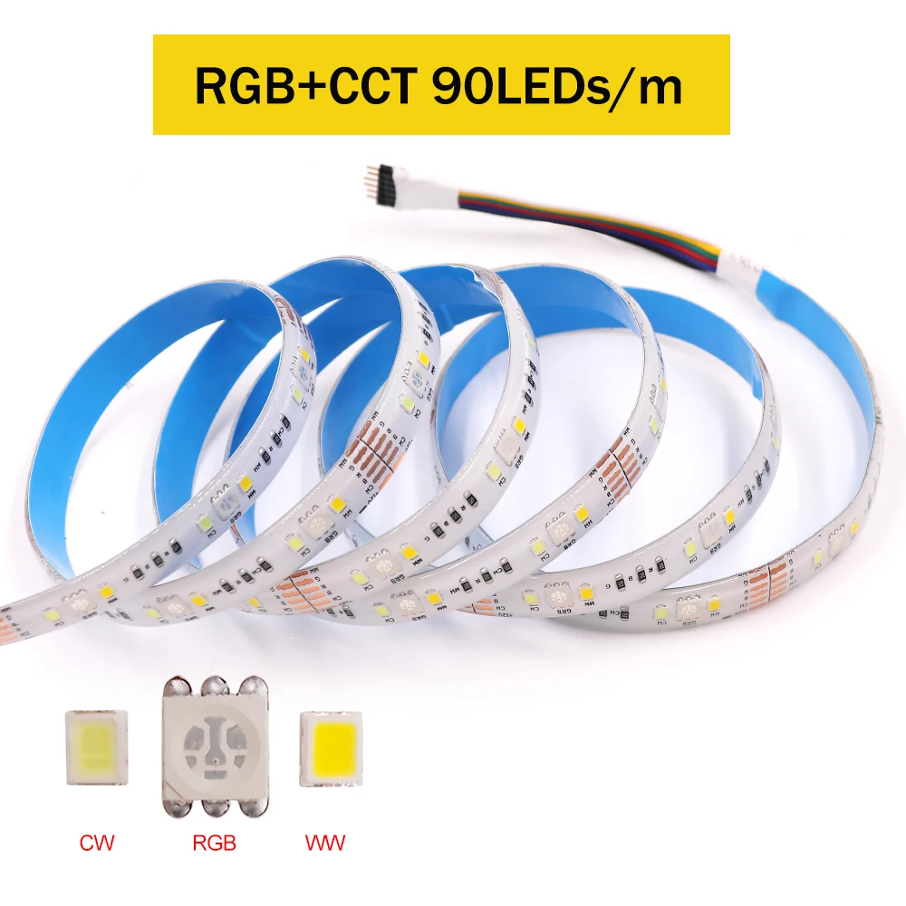 Taśma LED 5M RGB + CCT 12V 24V 5050 2835 RGBW RGBWW elastyczna taśma LED 60 90 180 leds/m wodoodporna taśma LED dekoracja liny