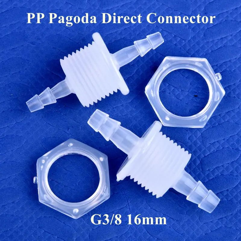 PP Pagoda Direct Connectors + Hex Nut G3/8 16mm Aquarium Fish Tank Air Pump Adapter Garden Irrigation Water Hose Joints 5~200Pcs