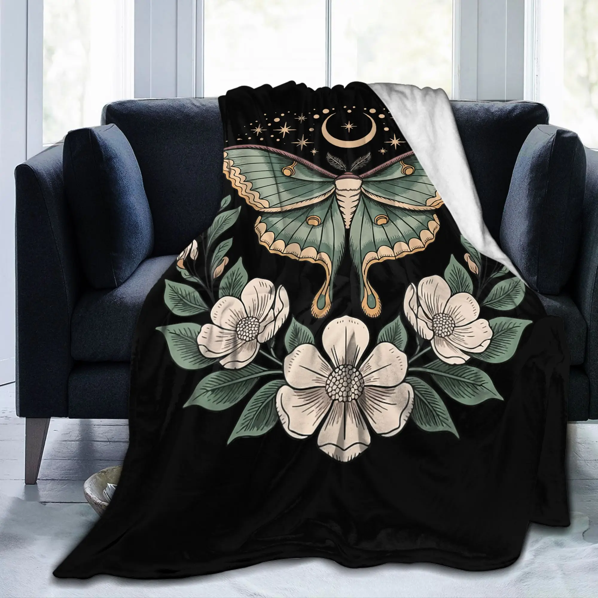 Luna Moth Goblincore Aesthetic Blankets Cottagecore Wool Soft Bedding Throw Blankets Bed Sofa Spring Autumn Travel Ultra-Soft
