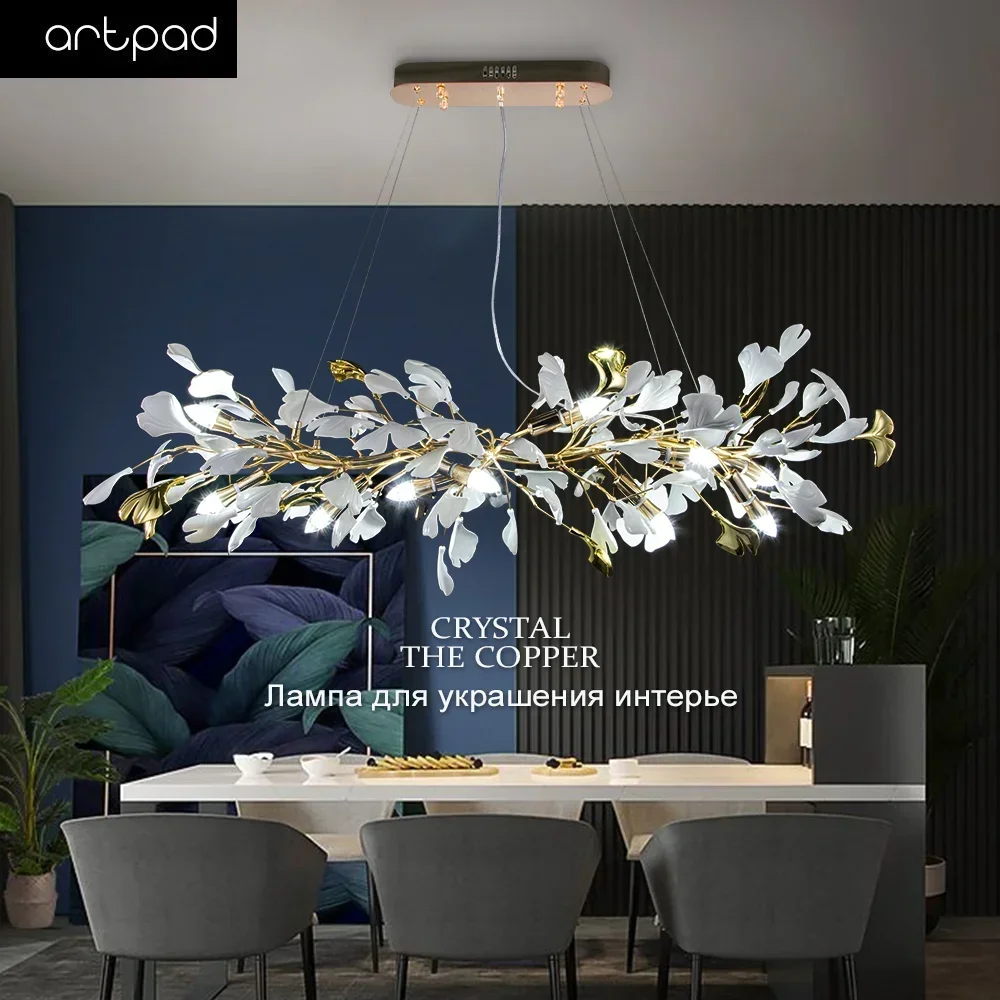 Artpad Ginkgo Leaf Chandeliers Ceiling Kitchen Chandelier for Dining Living Room Decorations Suspension Light Home and Kitchen