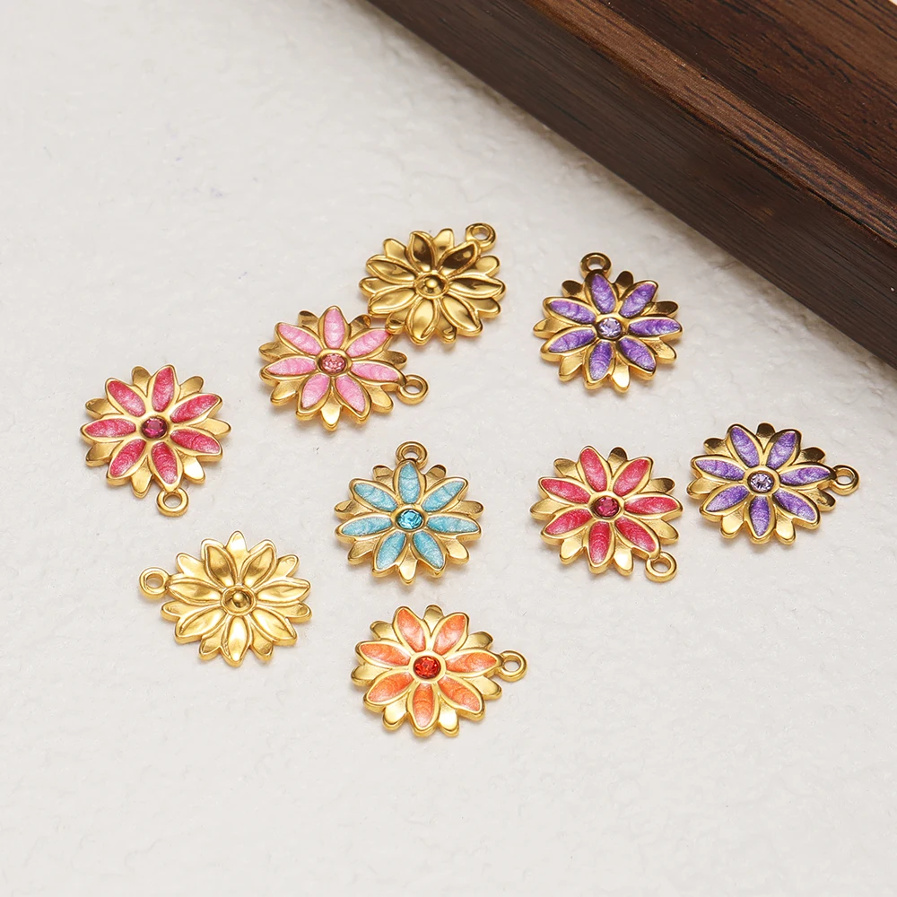 5 Stück Edelstahl-Zirkon-Sonnenblumen-Emaille-Anhänger für DIY-Schmuckherstellung, Mädchen-Halsketten, Armbänder, Anhänger, Ohrringe – Detail 5