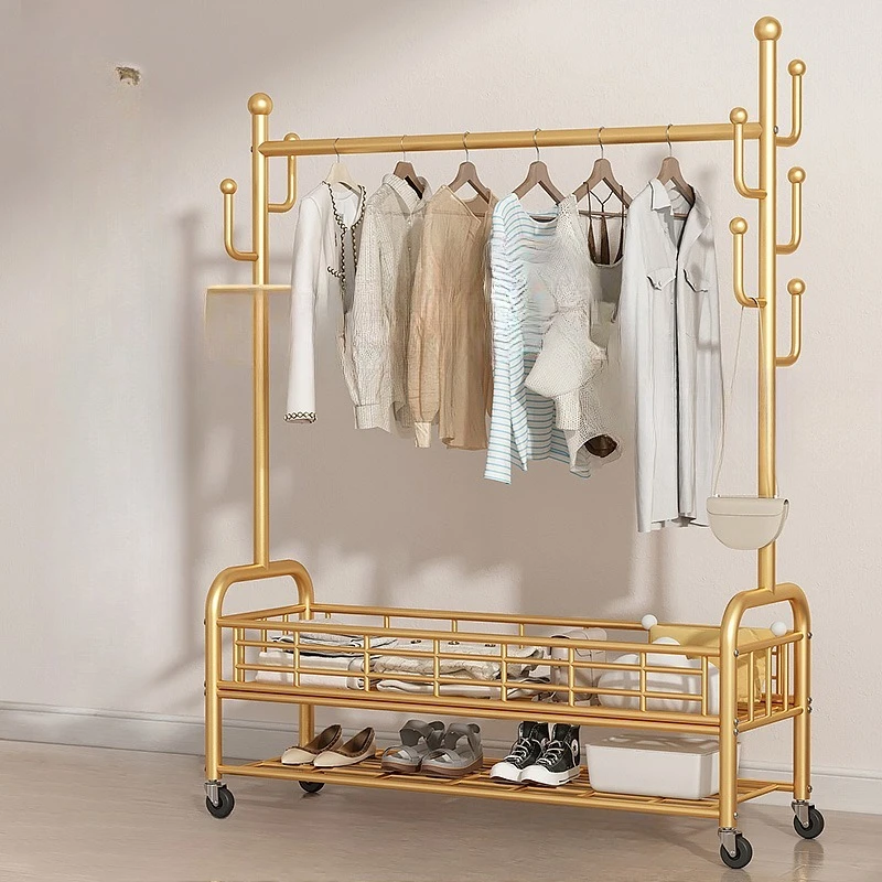 

Hanger landing, movable, with wheels Internet celebrity light luxury, drying rack, bedroom living room