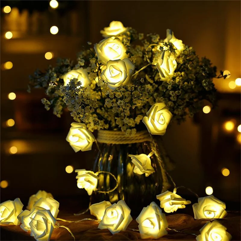 Battery Powered Festoon Rose Flower Fairy String Light Wedding Garland Lights Home Bedroom Decor for Party Mother's Day