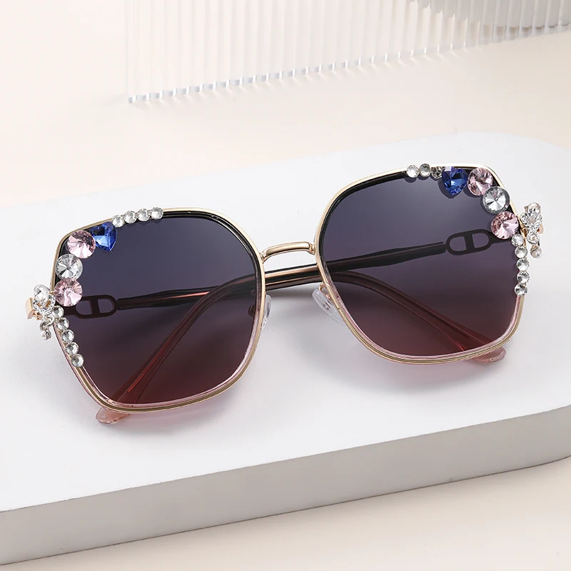 1 قطعة نظارات الموضة الماسية النظارات النسائية وجه جديد نحيف كريستال بدون شفة النظارات الشمسية.