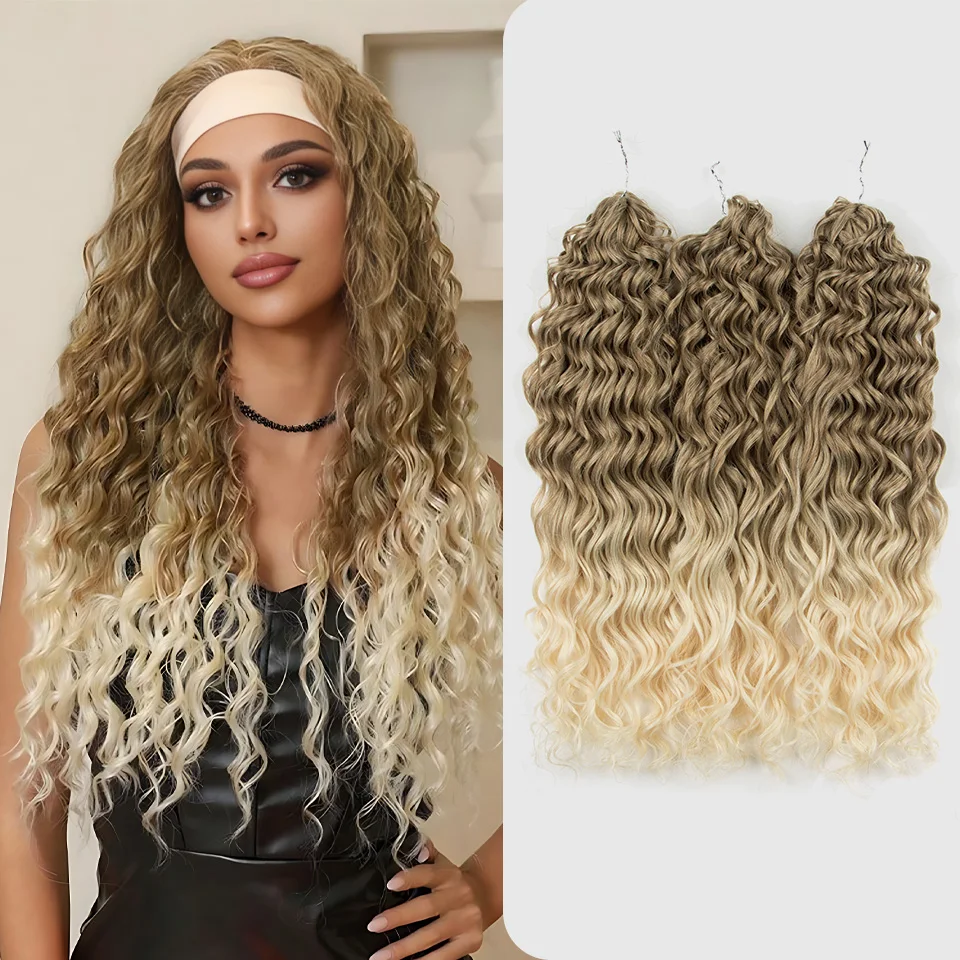 Extensões sintéticas do cabelo encaracolado do afro para mulheres, onda de água Crochet as tranças do cabelo, trança da torção da deusa, 20\