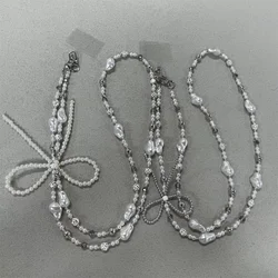Pearl Bow Beaded Crossbody Chain Fashionable And Versatile Phone Case Pendant Phone Hanging Rope