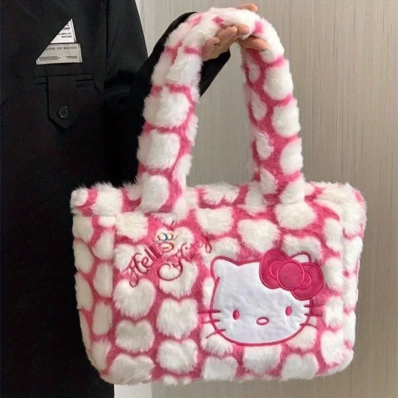 MINISO Sanrio Hello Kitty New Pattern Shoulder Bag Plush Handbag Kawaii Tote Bag Trendy Kawaii Tote Bag Trendy Storage Handbag