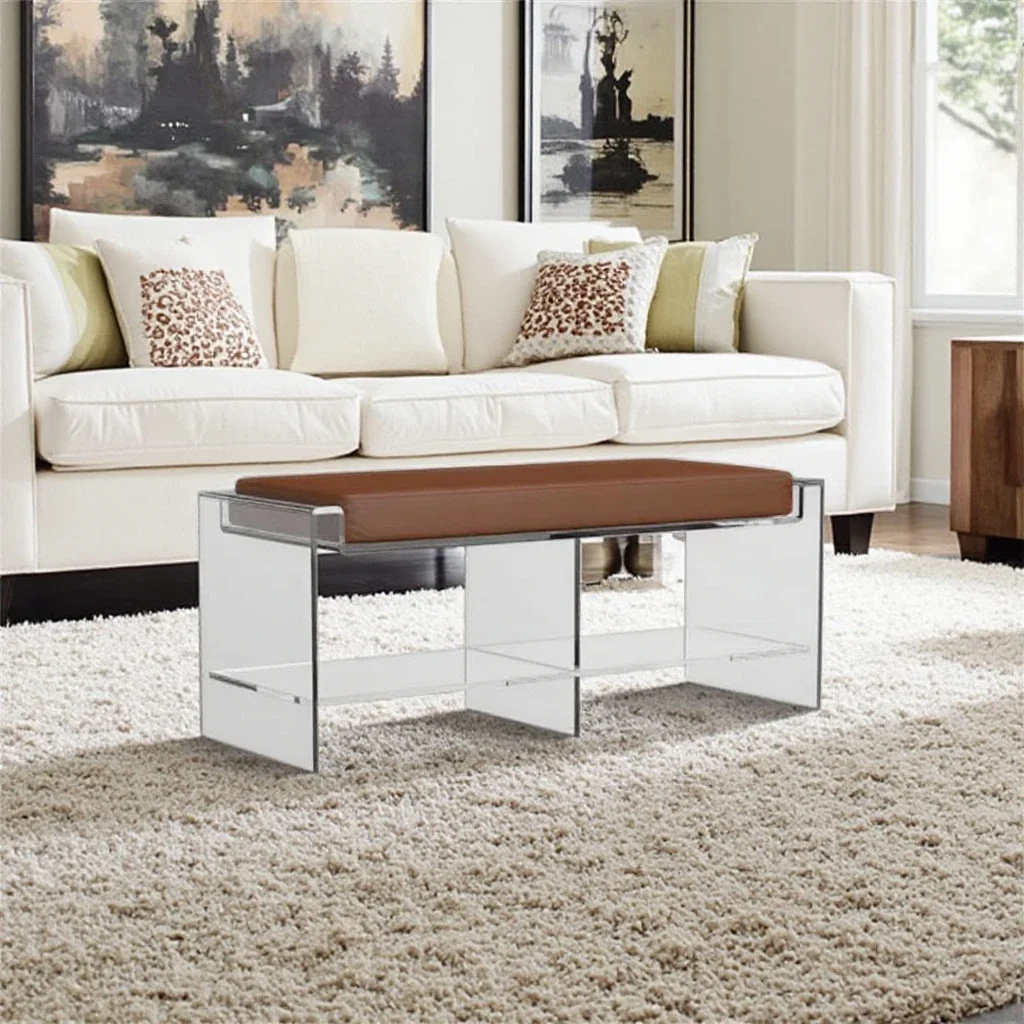 Modern minimalist design acrylic rest stool commercial lounge acrylic sofa stool bench
