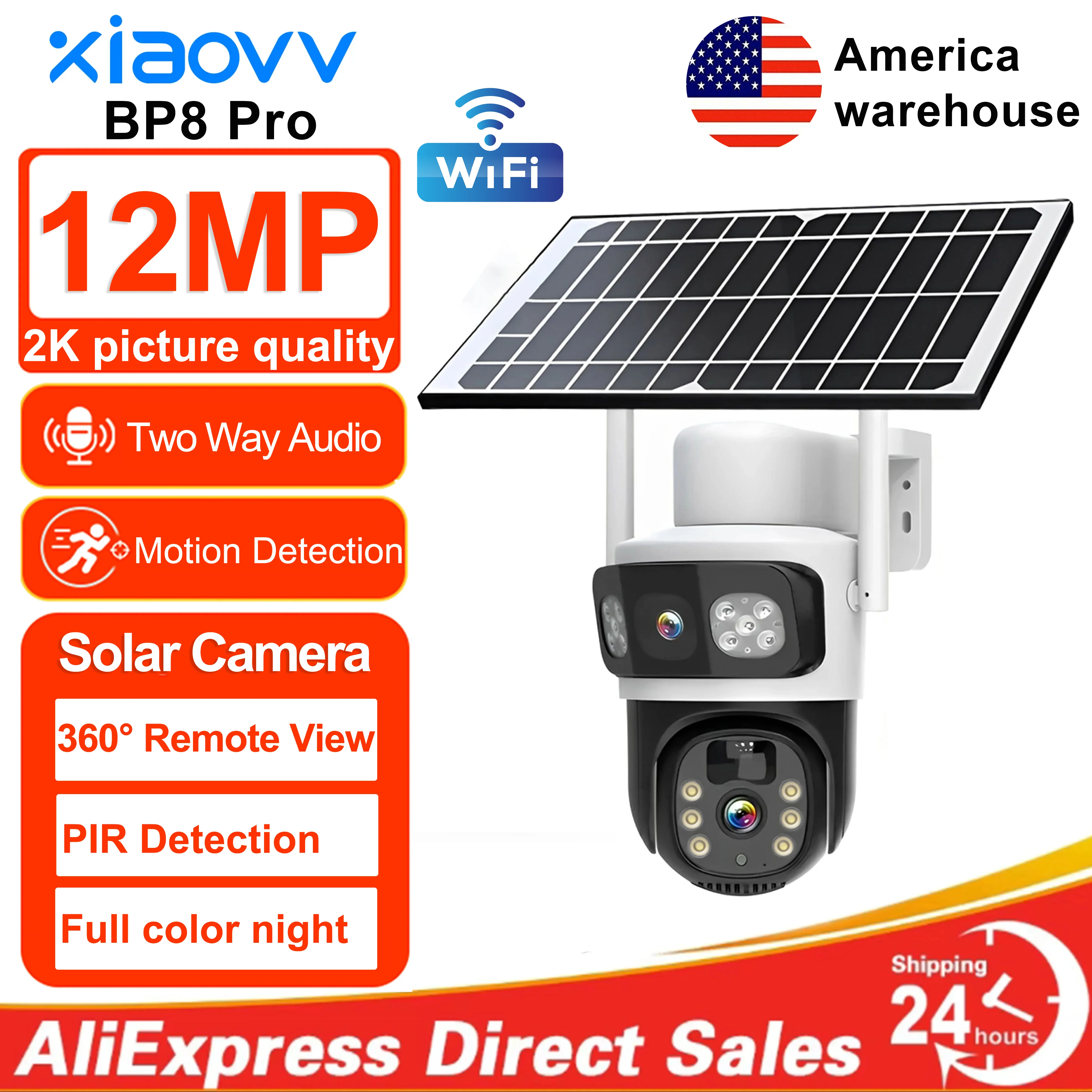 

XIAOVV 12MP HD 6k WiFi Solar Camera Outdoor IP65 Wireless Security CCTV Surveillance PTZ Night Vision PIR Human Detection 2.4GHz