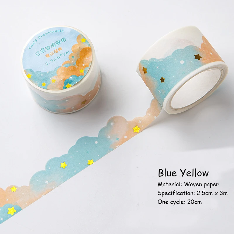 3 m/rol schattige wolk sprankelende tapes papier decoratieve journaling zelfklevende afplakband scrapbooking ambachtelijke dagboek briefpapier cadeau