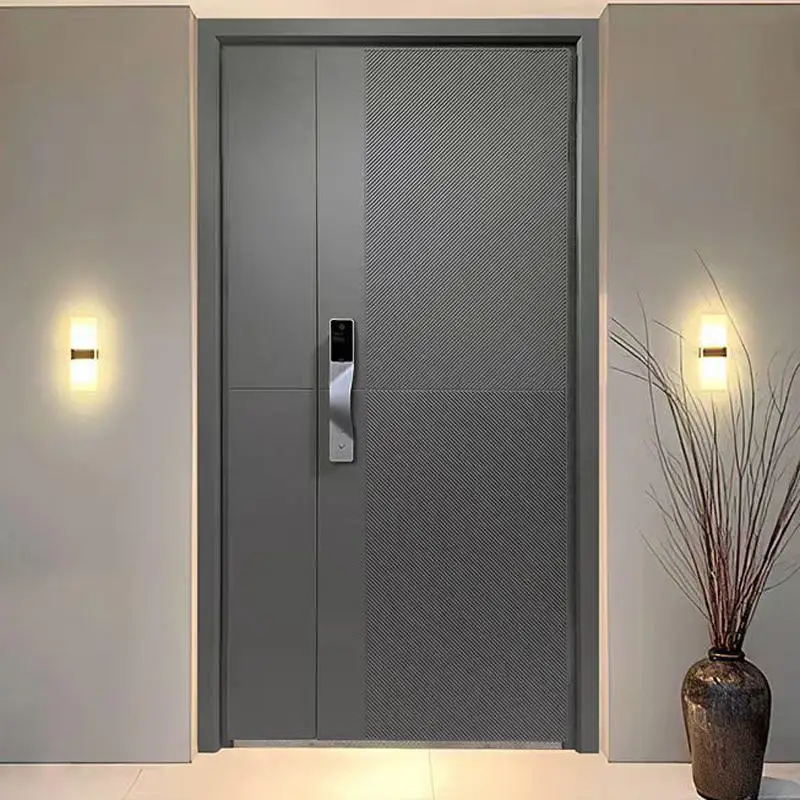 Grit Finish Villa Aluminum Alloy Entrance Door Heavy Duty Security Residential Doors Industrial Grade Finished Hinged Doors