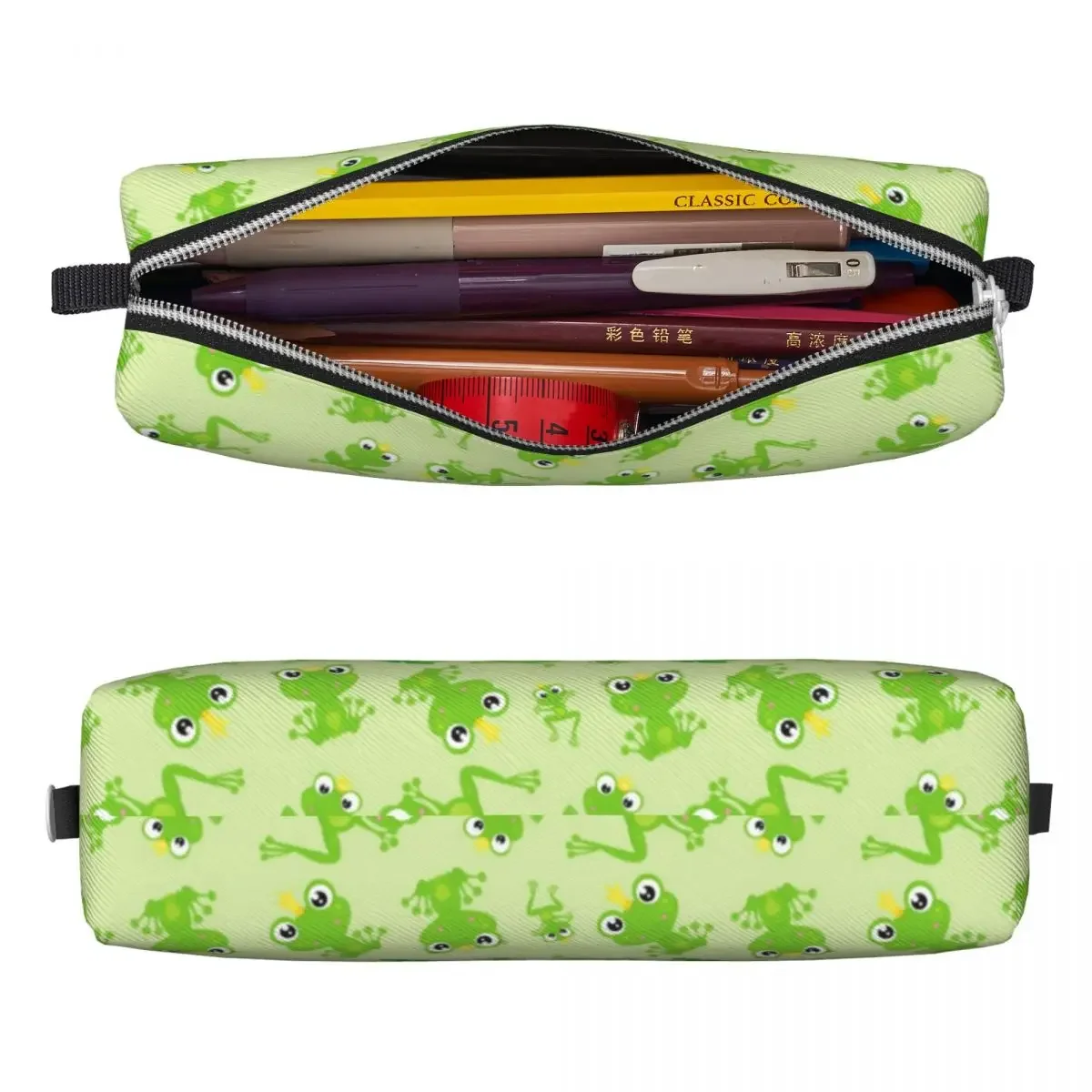 Cute Frog Square Pencil Case Green Animal Print Vintage Leather  Box Back to School Boy Girl Zipper Pen Organizer